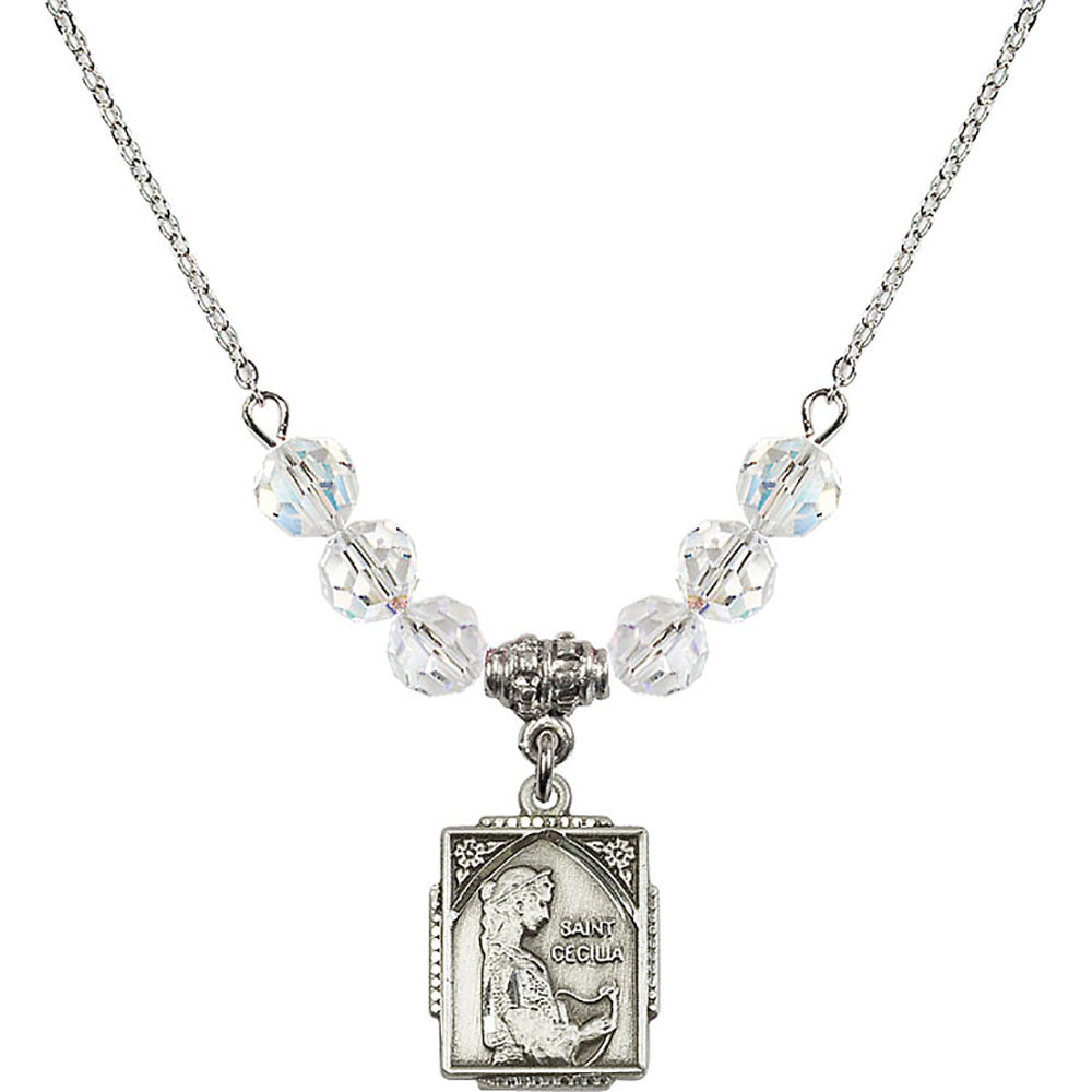 Sterling Silver Saint Cecilia Birthstone Necklace with Crystal Beads - 0804