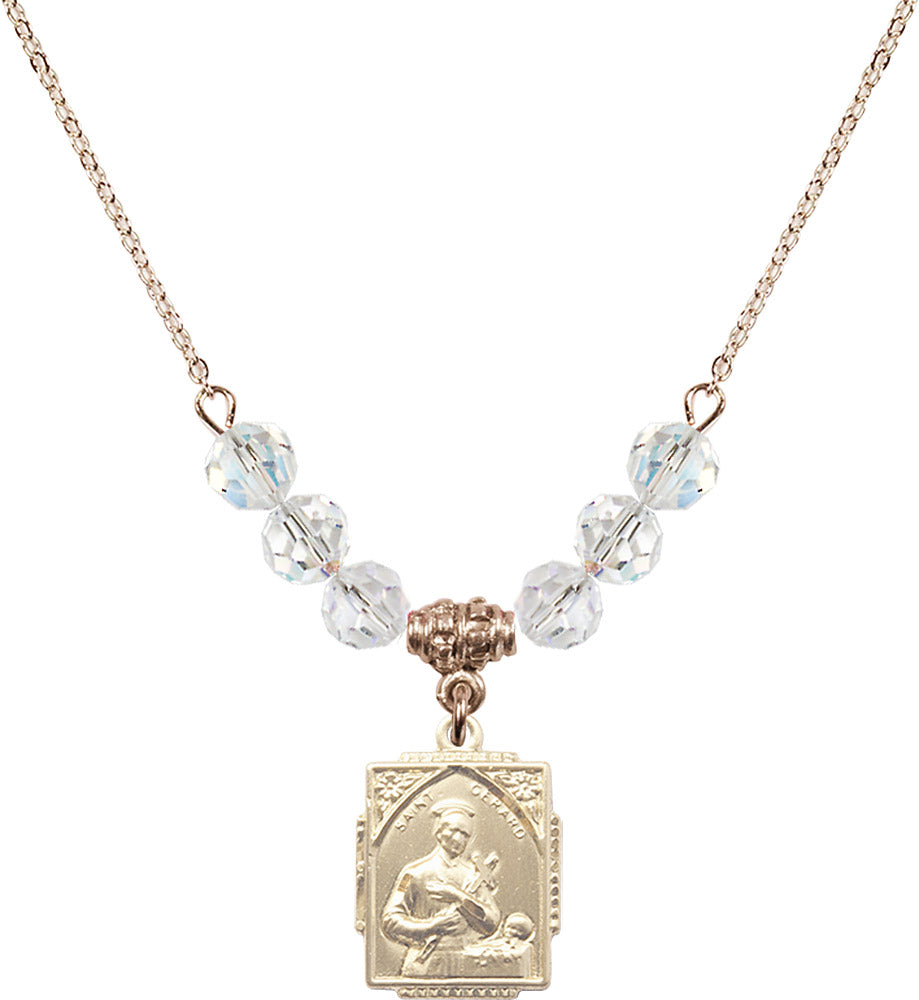 14kt Gold Filled Saint Gerard Birthstone Necklace with Crystal Beads - 0804