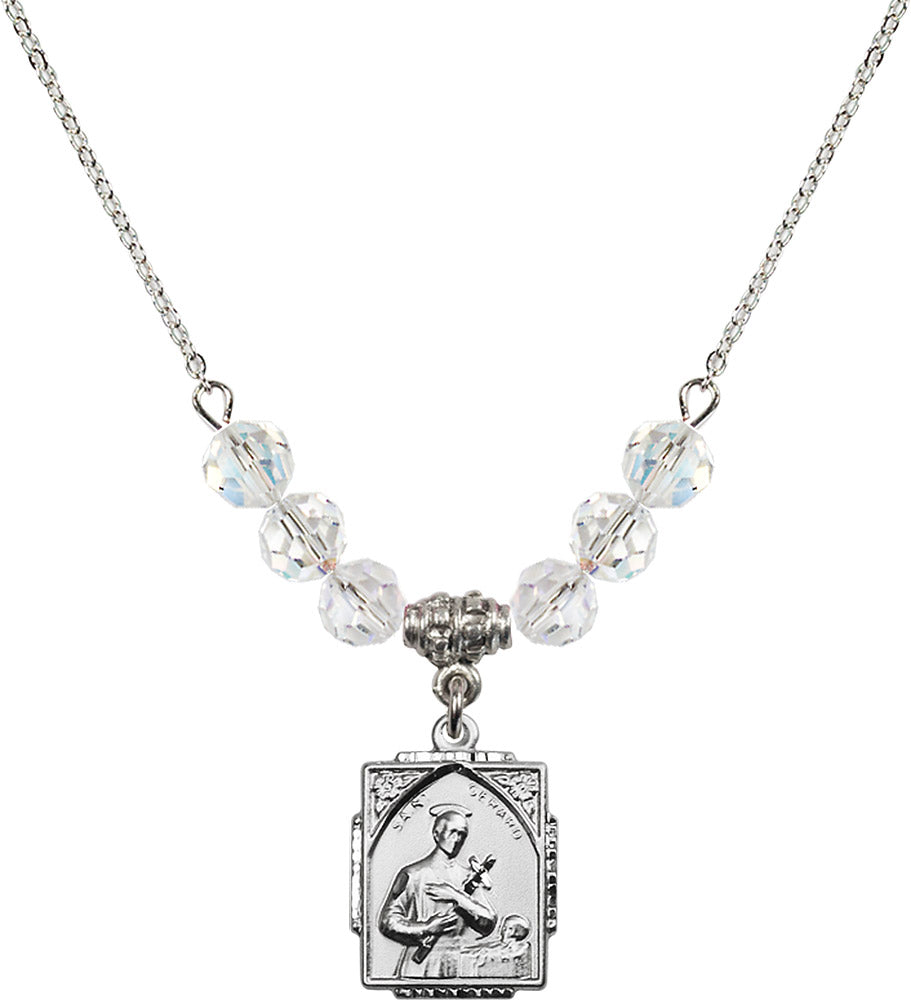 Sterling Silver Saint Gerard Birthstone Necklace with Crystal Beads - 0804