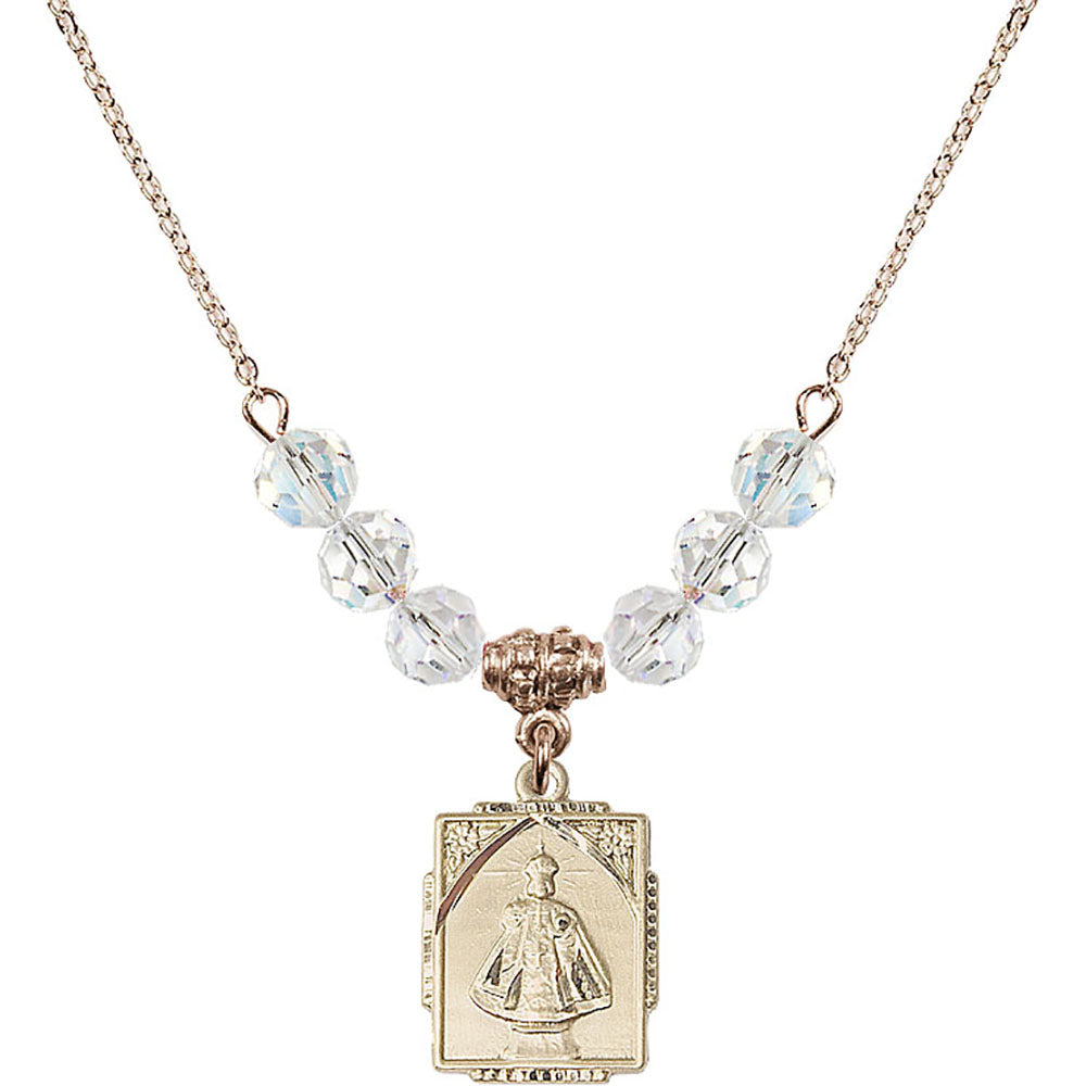 14kt Gold Filled Infant of Prague Birthstone Necklace with Crystal Beads - 0804