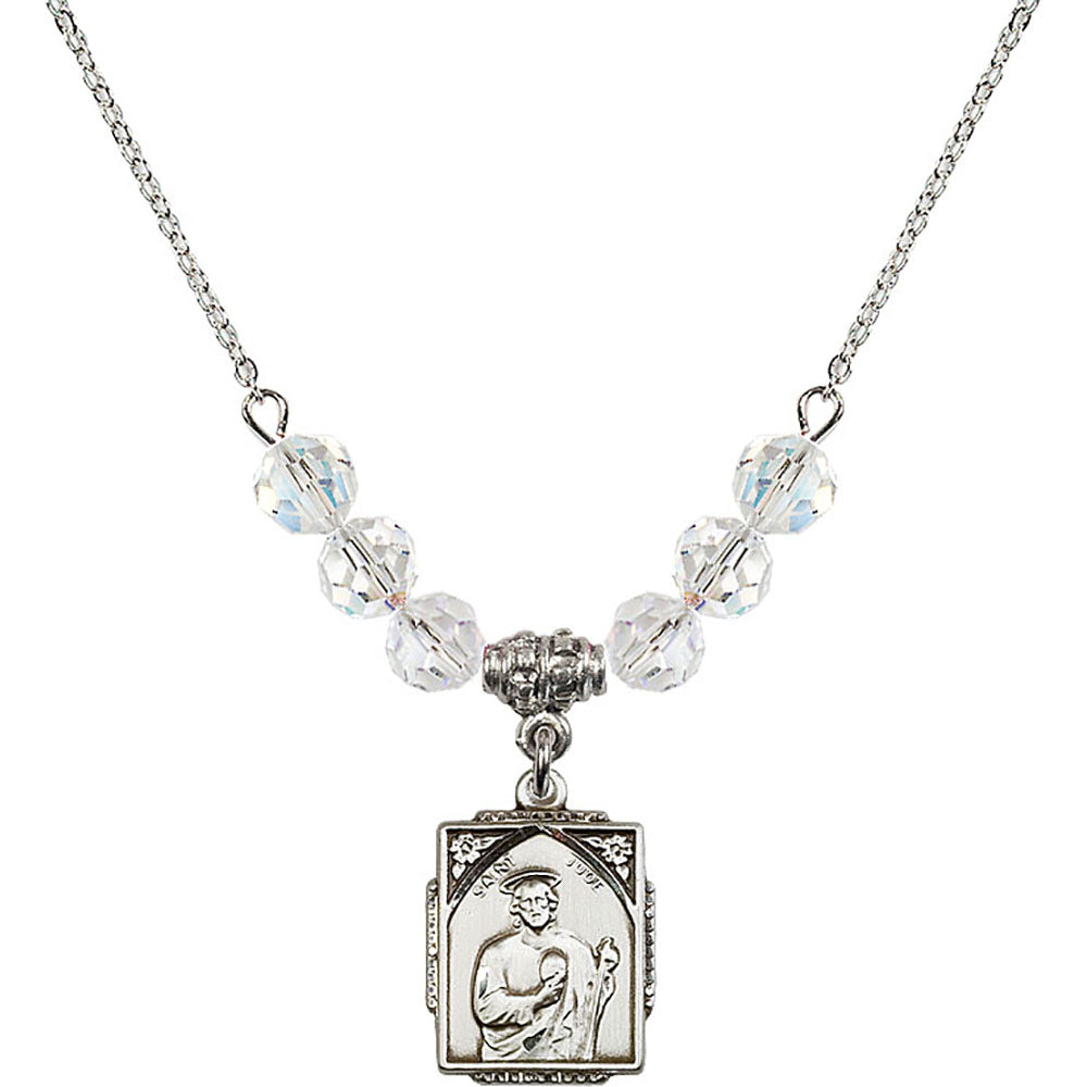 Sterling Silver Saint Jude Birthstone Necklace with Crystal Beads - 0804