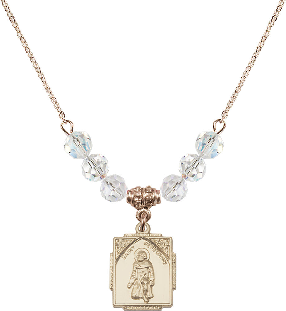 14kt Gold Filled Saint Peregrine Birthstone Necklace with Crystal Beads - 0804
