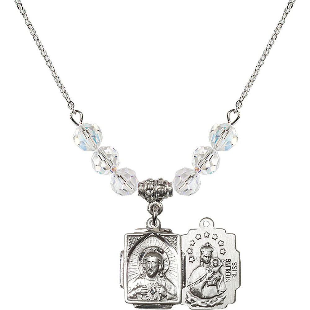Sterling Silver Scapular Birthstone Necklace with Crystal Beads - 0804