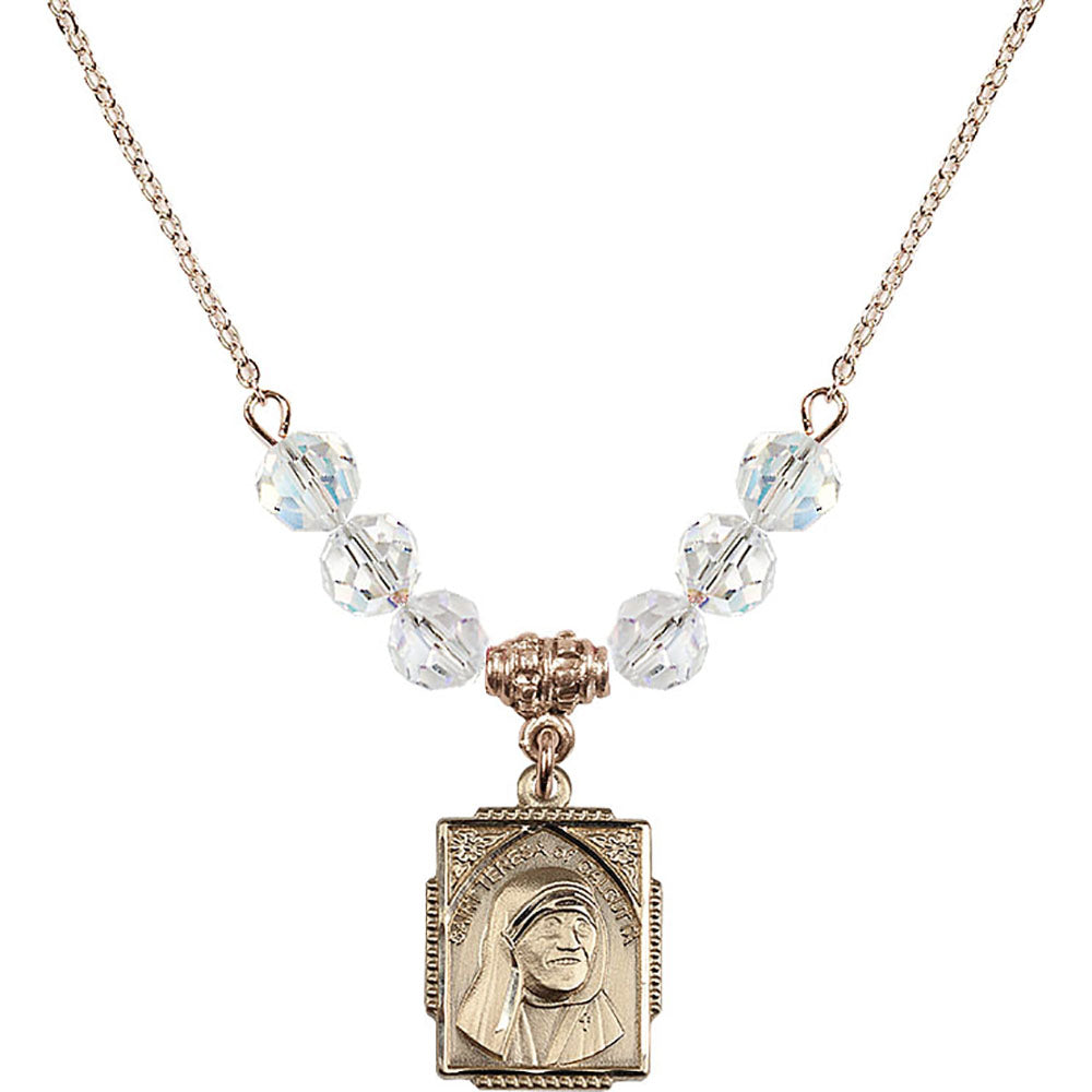 14kt Gold Filled Saint Teresa of Calcutta Birthstone Necklace with Crystal Beads - 0804