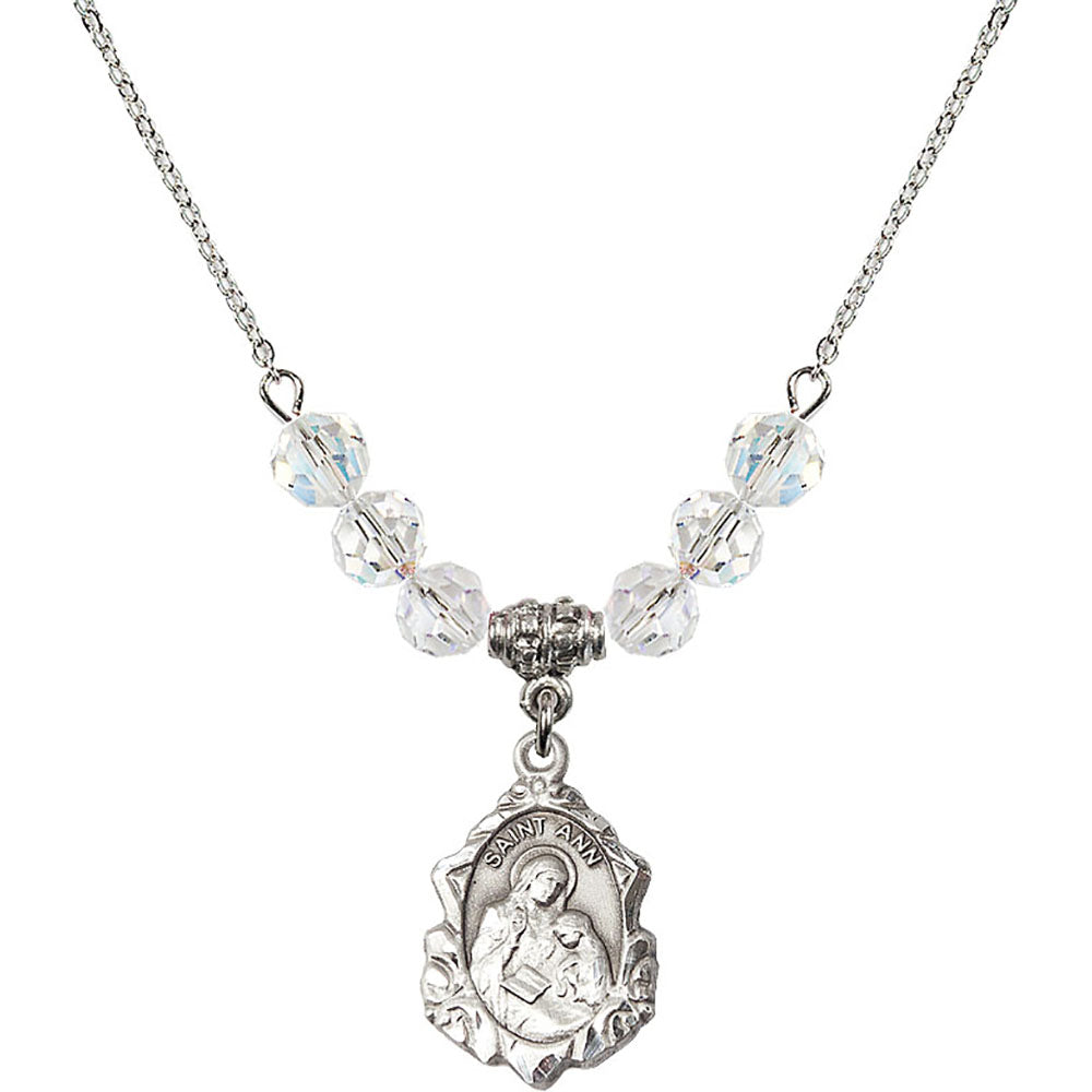 Sterling Silver Saint Ann Birthstone Necklace with Crystal Beads - 0822