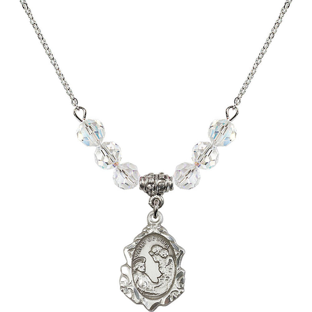 Sterling Silver Saint Cecilia Birthstone Necklace with Crystal Beads - 0822