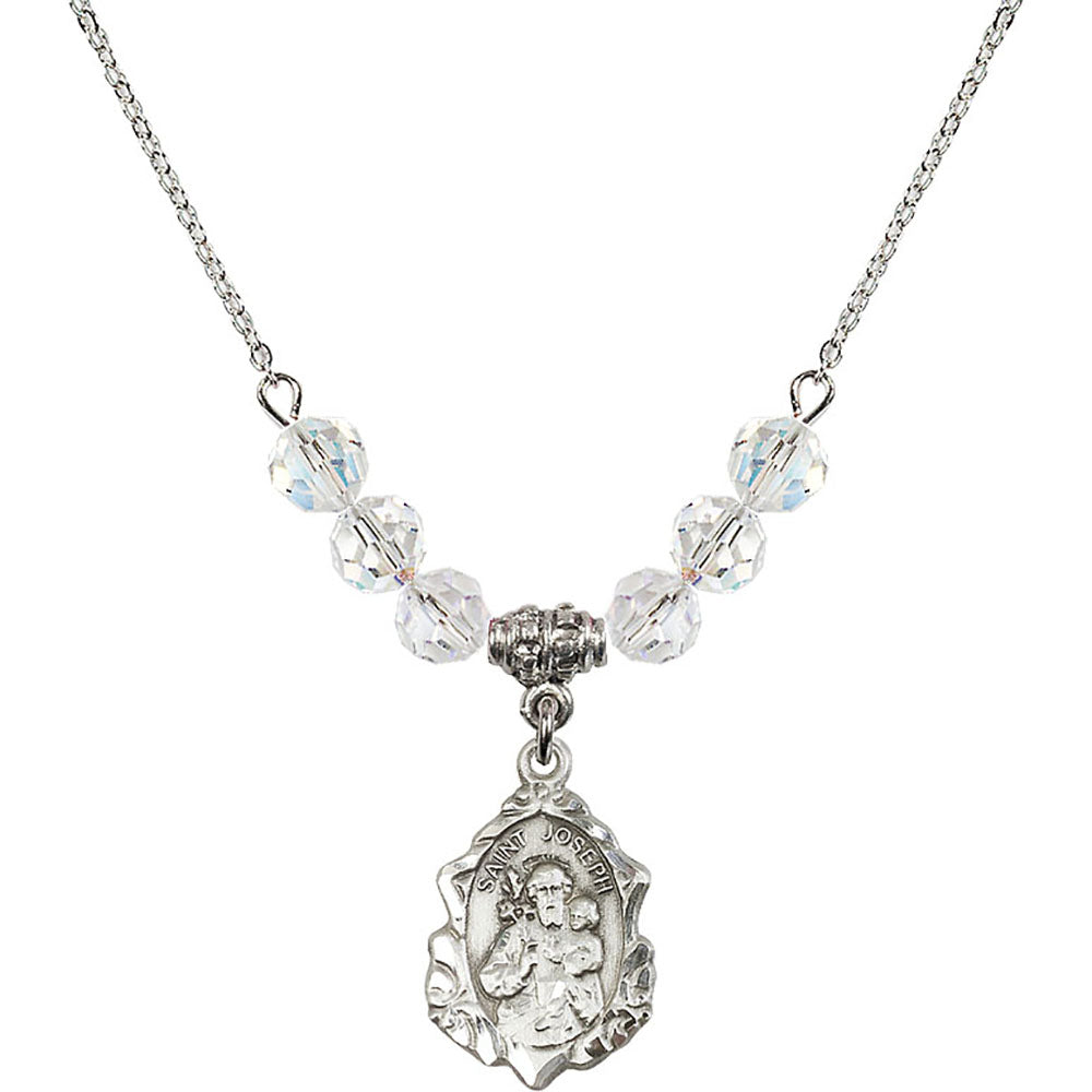 Sterling Silver Saint Joseph Birthstone Necklace with Crystal Beads - 0822