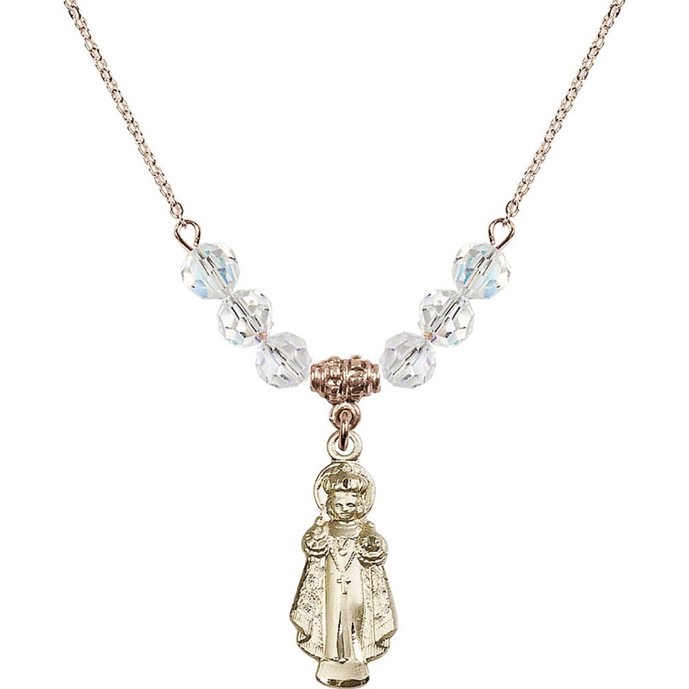 14kt Gold Filled Infant of Prague Birthstone Necklace with Crystal Beads - 0824