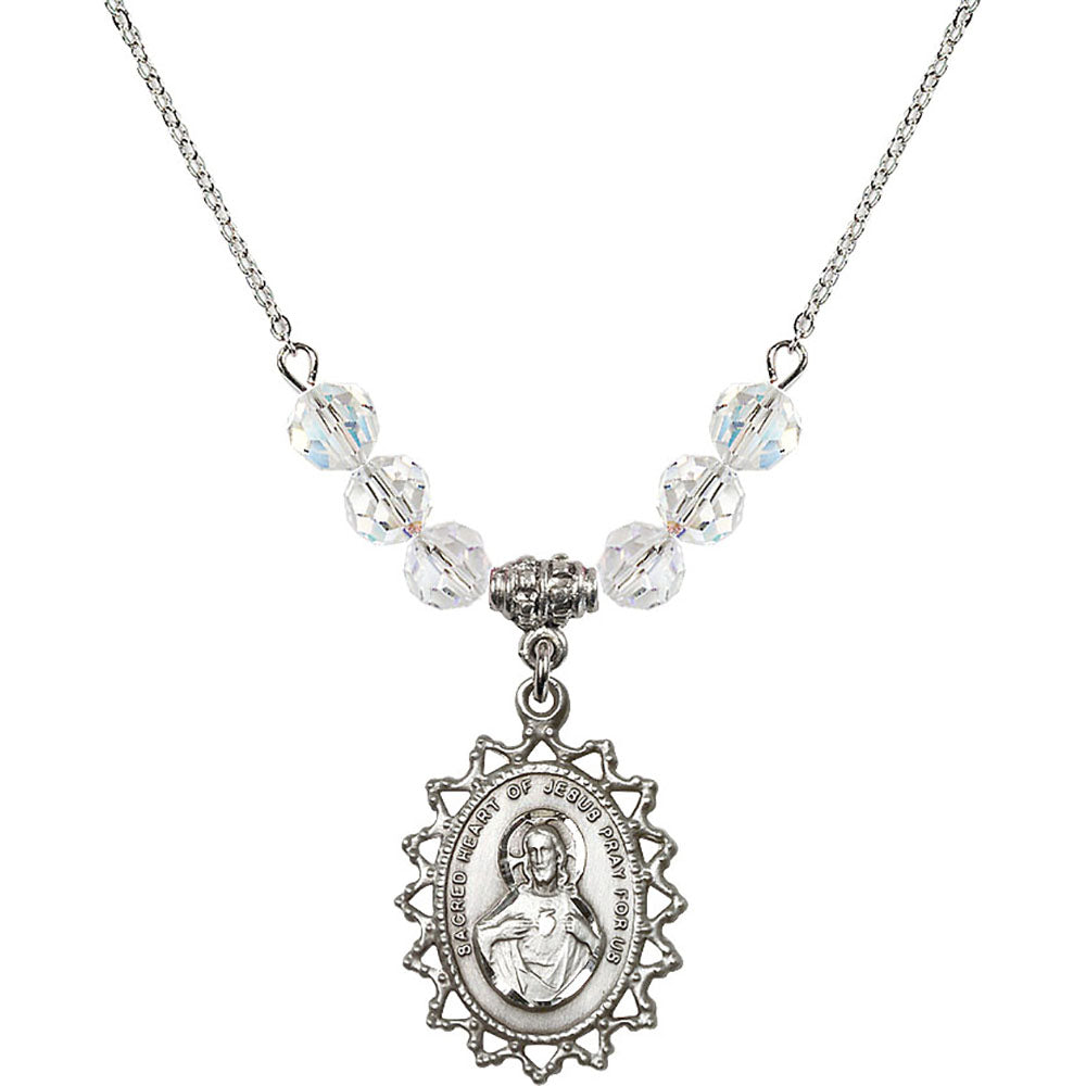 Sterling Silver Scapular Birthstone Necklace with Crystal Beads - 1619