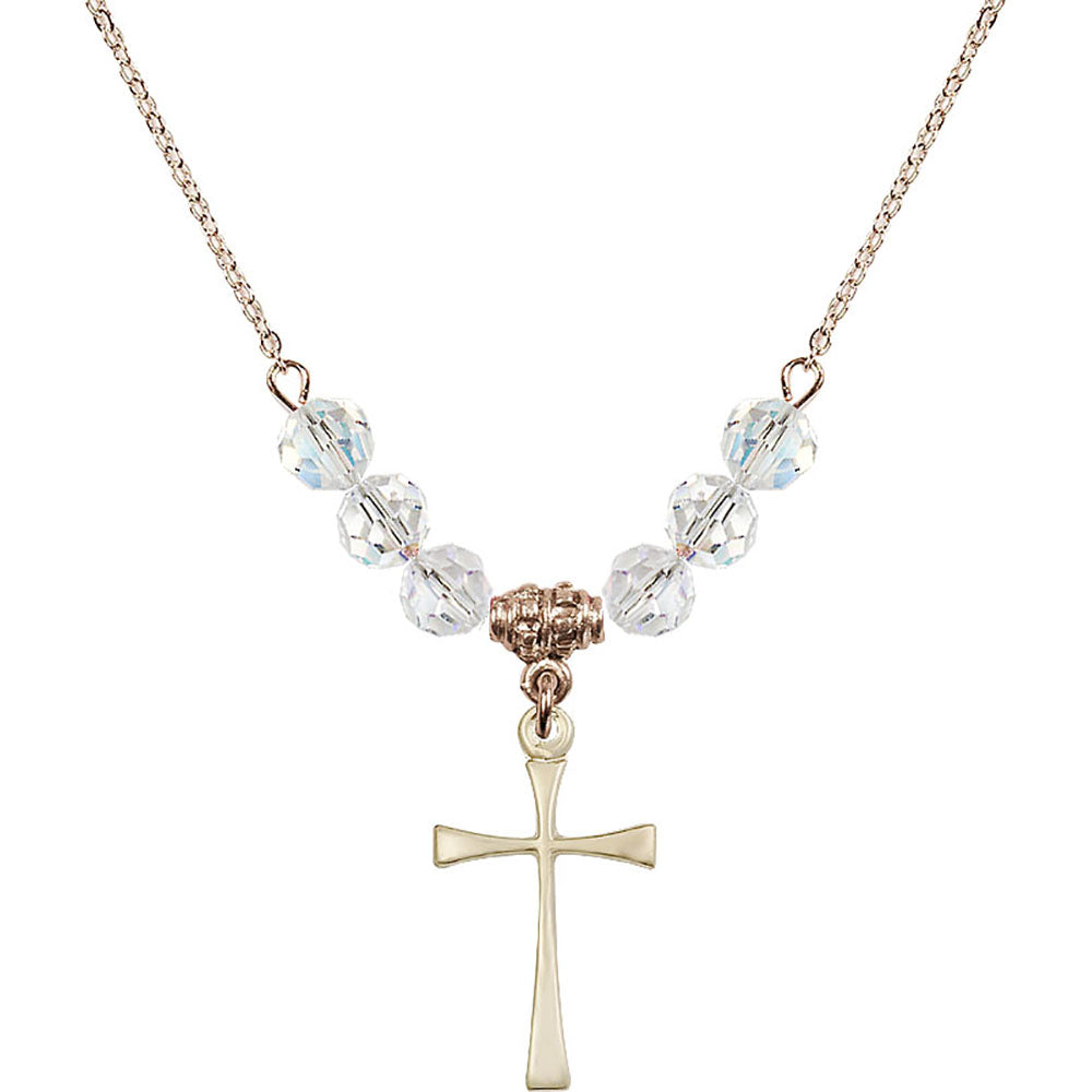 14kt Gold Filled Maltese Cross Birthstone Necklace with Crystal Beads - 1870
