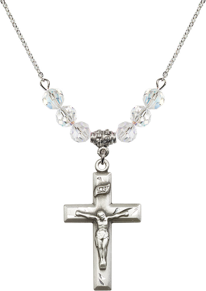 Sterling Silver Crucifix Birthstone Necklace with Crystal Beads - 2186