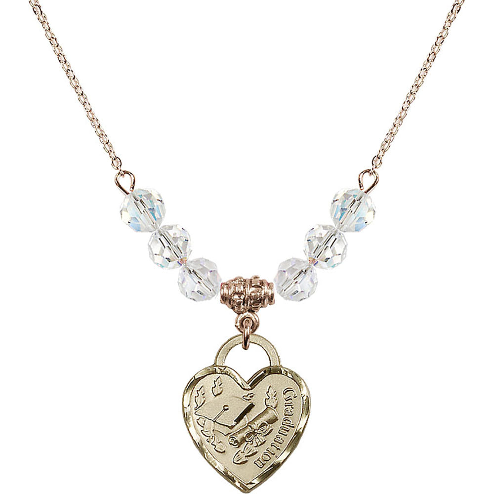14kt Gold Filled Graduation Heart Birthstone Necklace with Crystal Beads - 3206