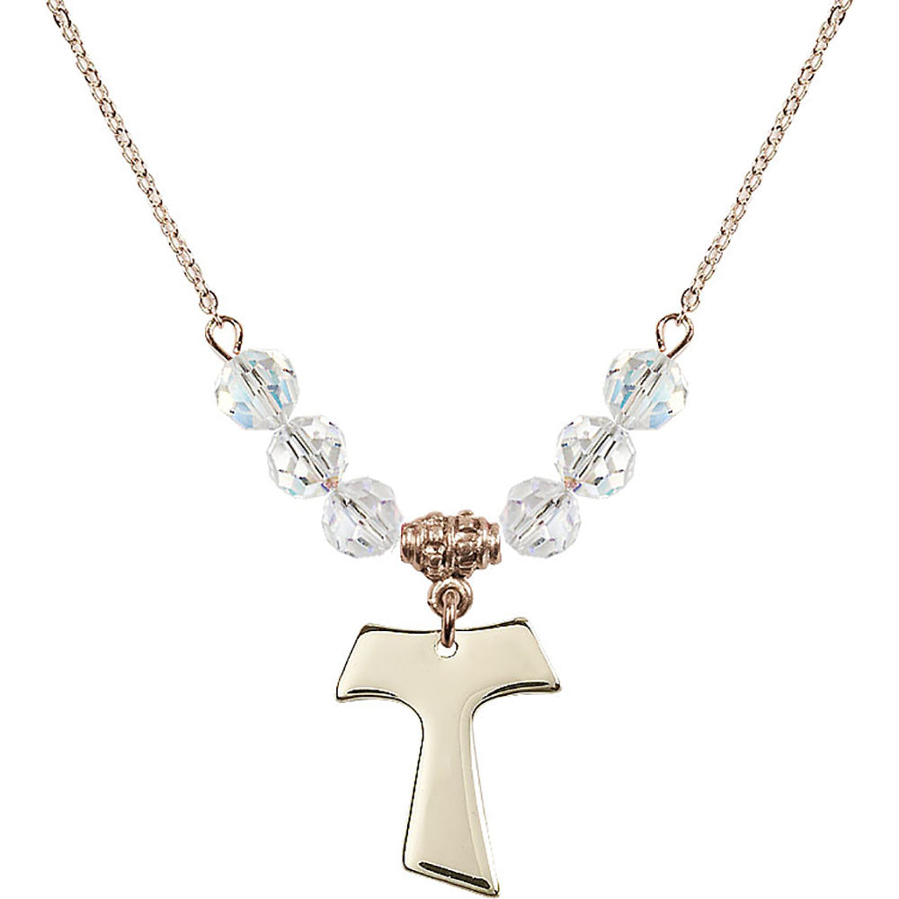 14kt Gold Filled Tau Cross Birthstone Necklace with Crystal Beads - 3948