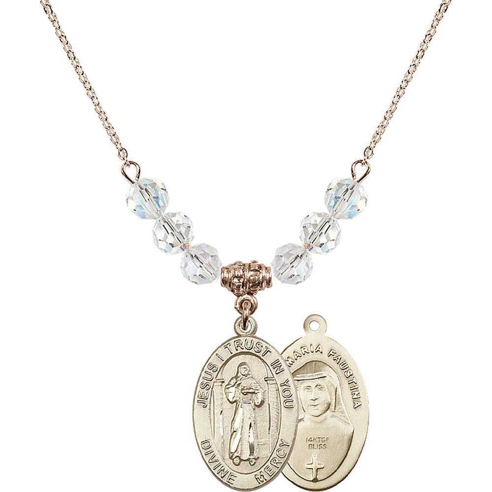 14kt Gold Filled Divine Mercy Birthstone Necklace with Crystal Beads - 4123