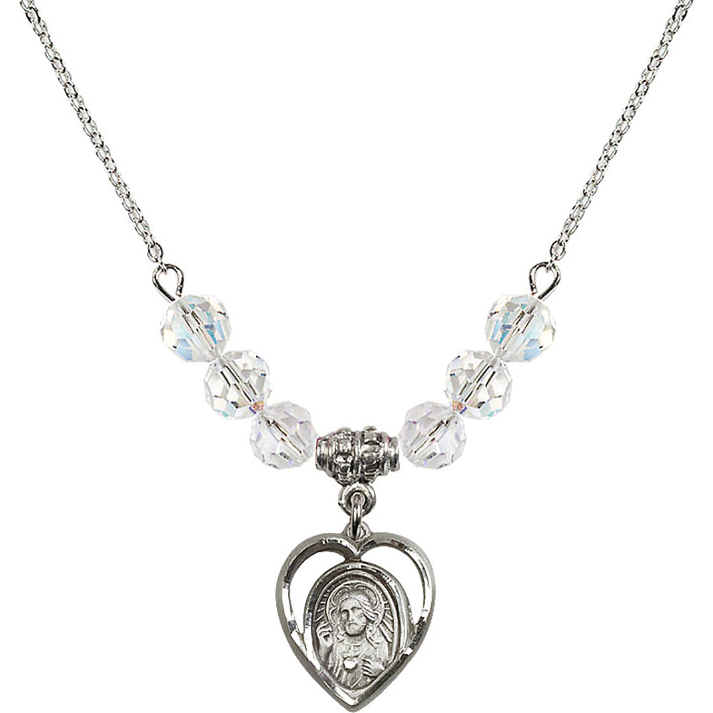 Sterling Silver Scapular Birthstone Necklace with Crystal Beads - 4126