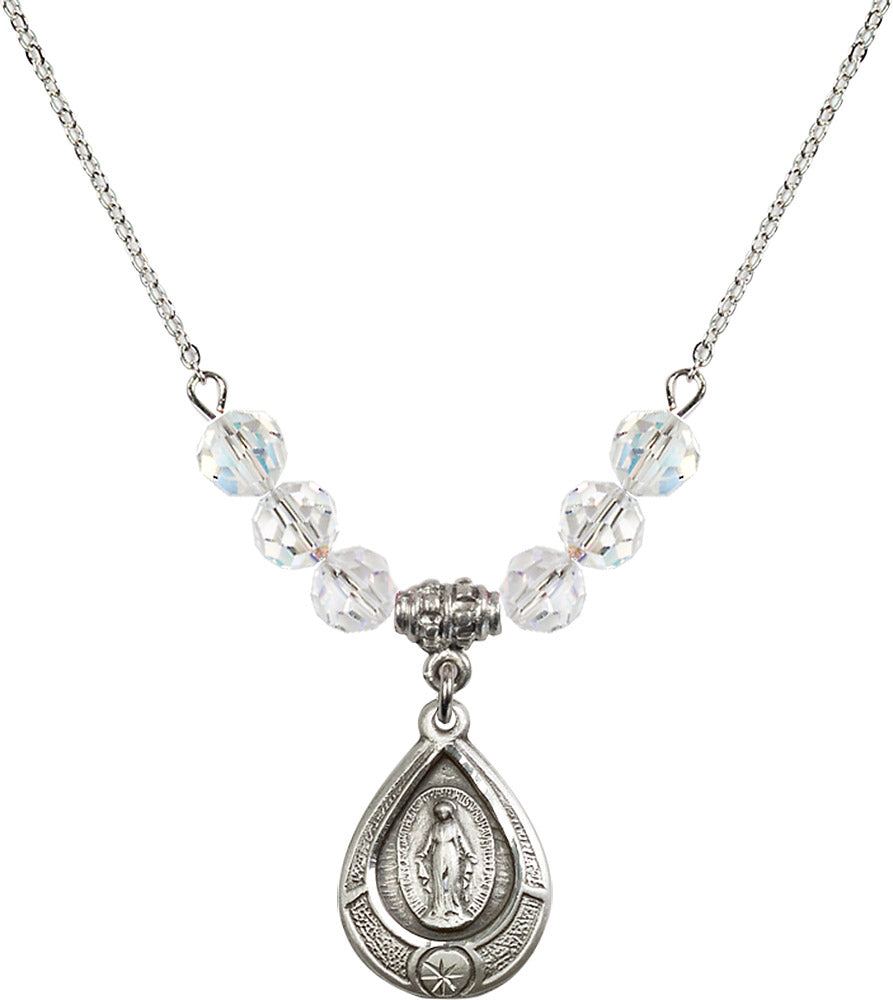 Sterling Silver Miraculous Birthstone Necklace with Crystal Beads - 4144