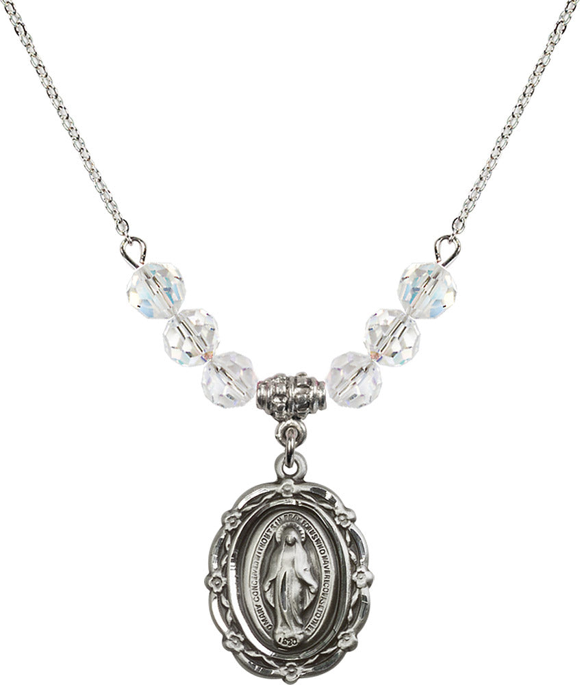 Sterling Silver Miraculous Birthstone Necklace with Crystal Beads - 4146