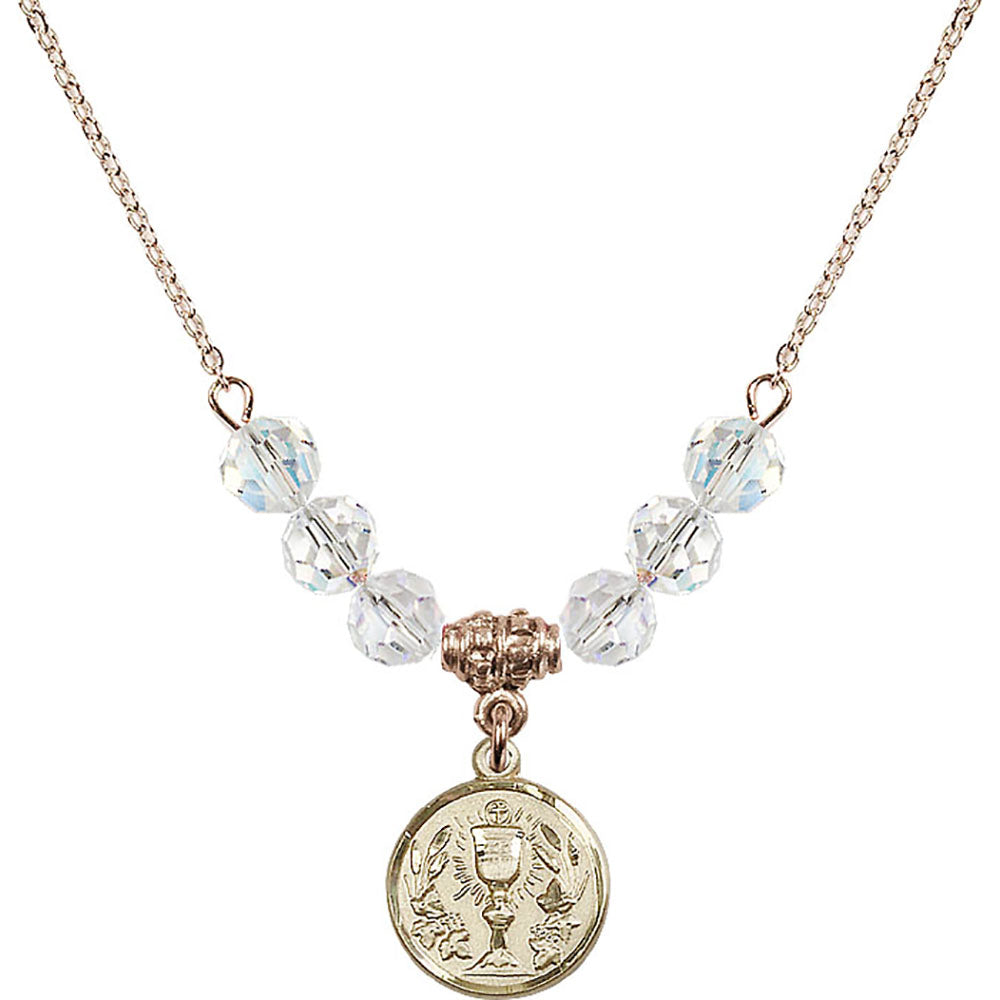 14kt Gold Filled Communion Chalice Birthstone Necklace with Crystal Beads - 4203