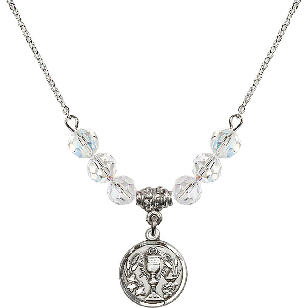 Sterling Silver Communion Chalice Birthstone Necklace with Crystal Beads - 4203