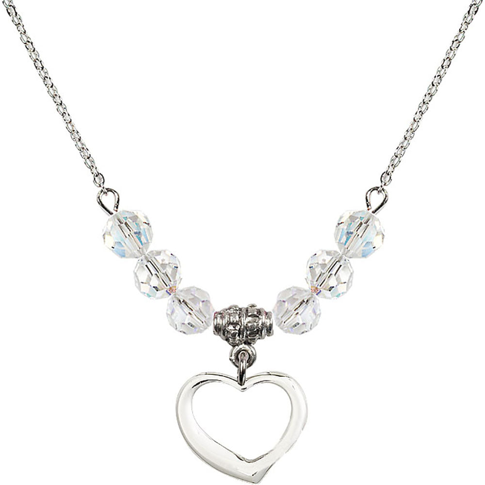 Sterling Silver Heart Birthstone Necklace with Crystal Beads - 4208
