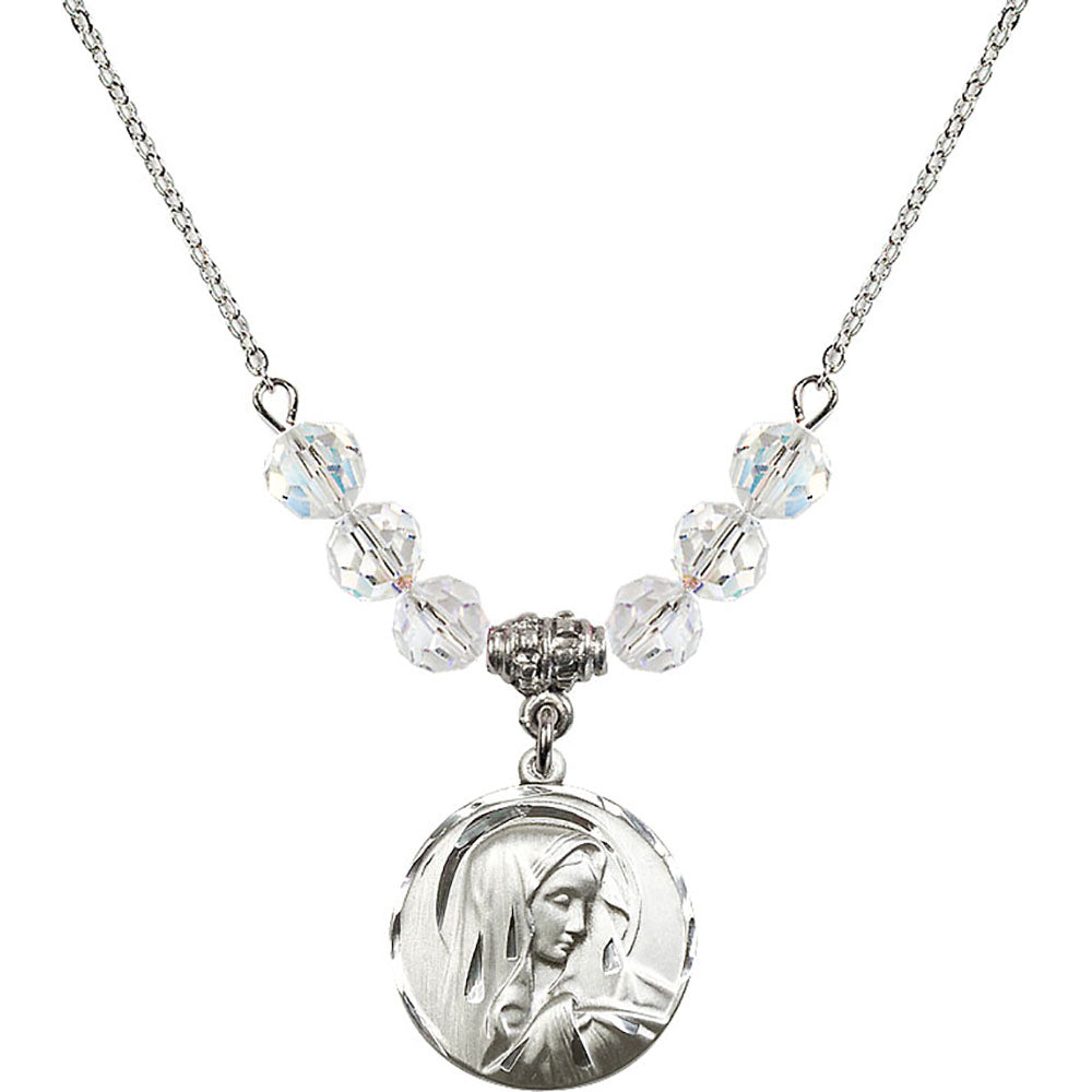 Sterling Silver Sorrowful Mother Birthstone Necklace with Crystal Beads - 4249