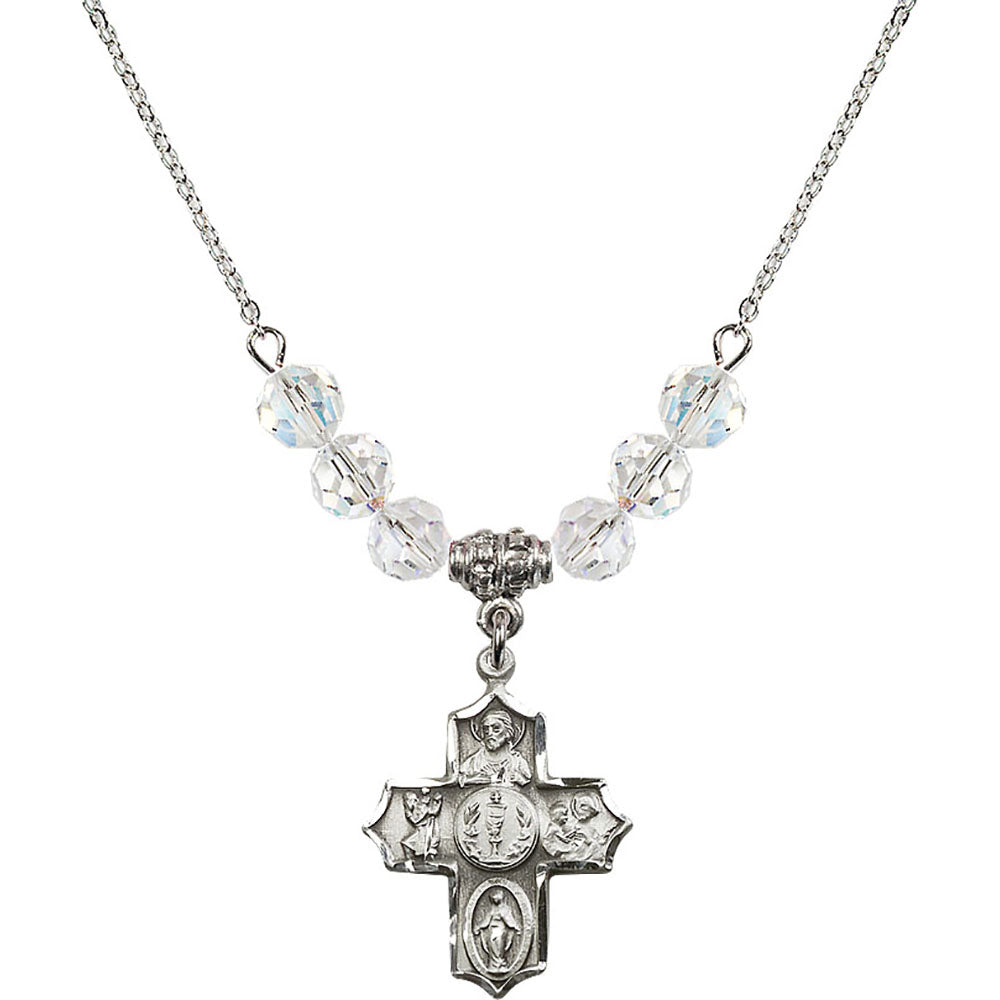 Sterling Silver 4-Way Birthstone Necklace with Crystal Beads - 4256