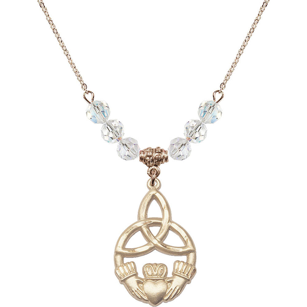 14kt Gold Filled Irish Knot / Claddagh Birthstone Necklace with Crystal Beads - 5102