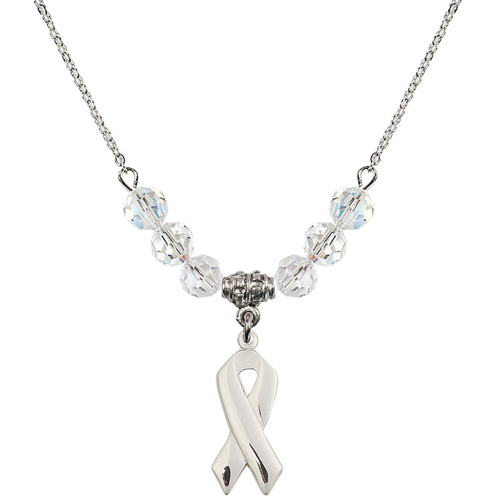 Sterling Silver Cancer Awareness Birthstone Necklace with Crystal Beads - 5150