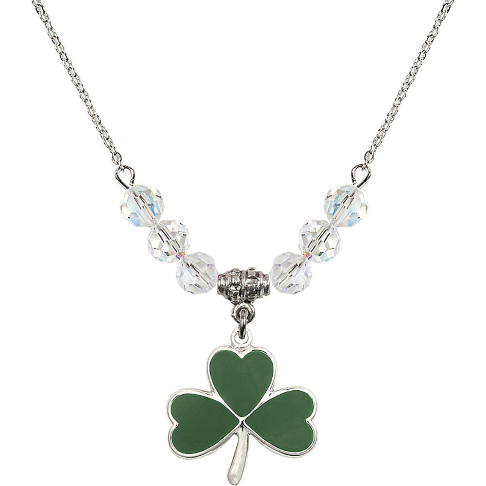 Sterling Silver Shamrock Birthstone Necklace with Crystal Beads - 5248