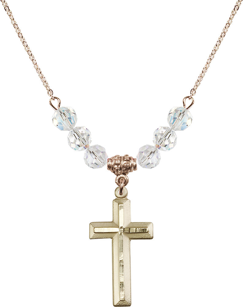 14kt Gold Filled Cross Birthstone Necklace with Crystal Beads - 6000
