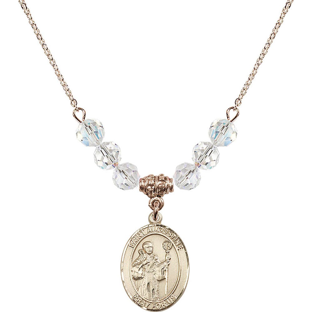 14kt Gold Filled Saint Augustine Birthstone Necklace with Crystal Beads - 8007