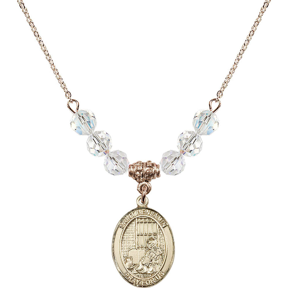 14kt Gold Filled Saint Benjamin Birthstone Necklace with Crystal Beads - 8013