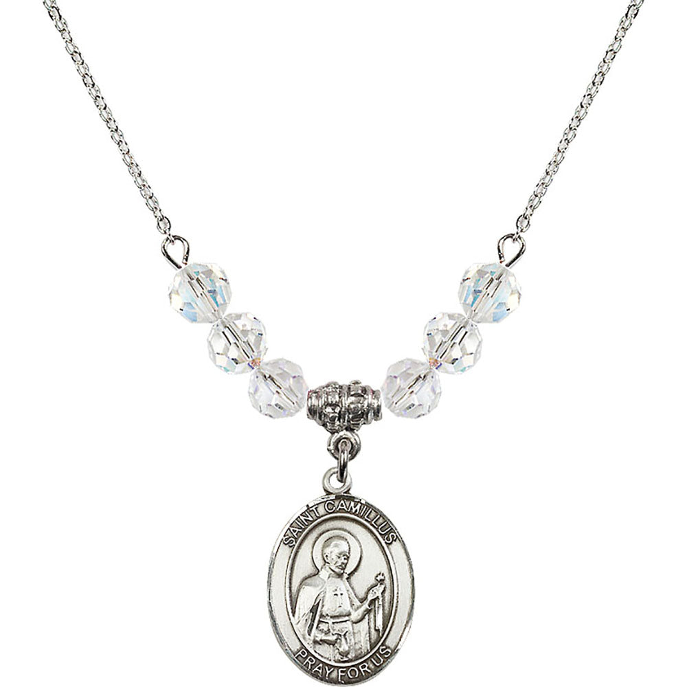 Sterling Silver Saint Camillus of Lellis Birthstone Necklace with Crystal Beads - 8019