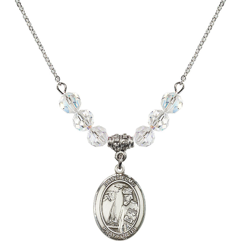 Sterling Silver Saint Elmo Birthstone Necklace with Crystal Beads - 8031
