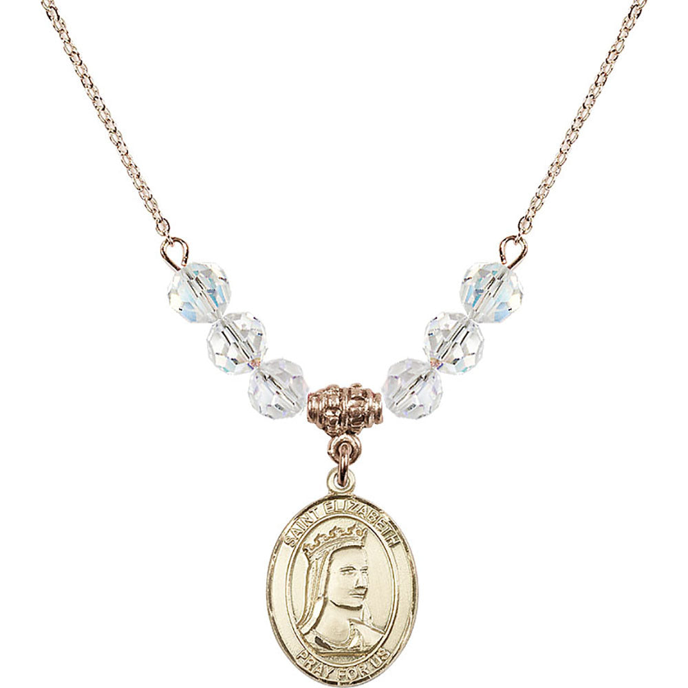 14kt Gold Filled Saint Elizabeth of Hungary Birthstone Necklace with Crystal Beads - 8033