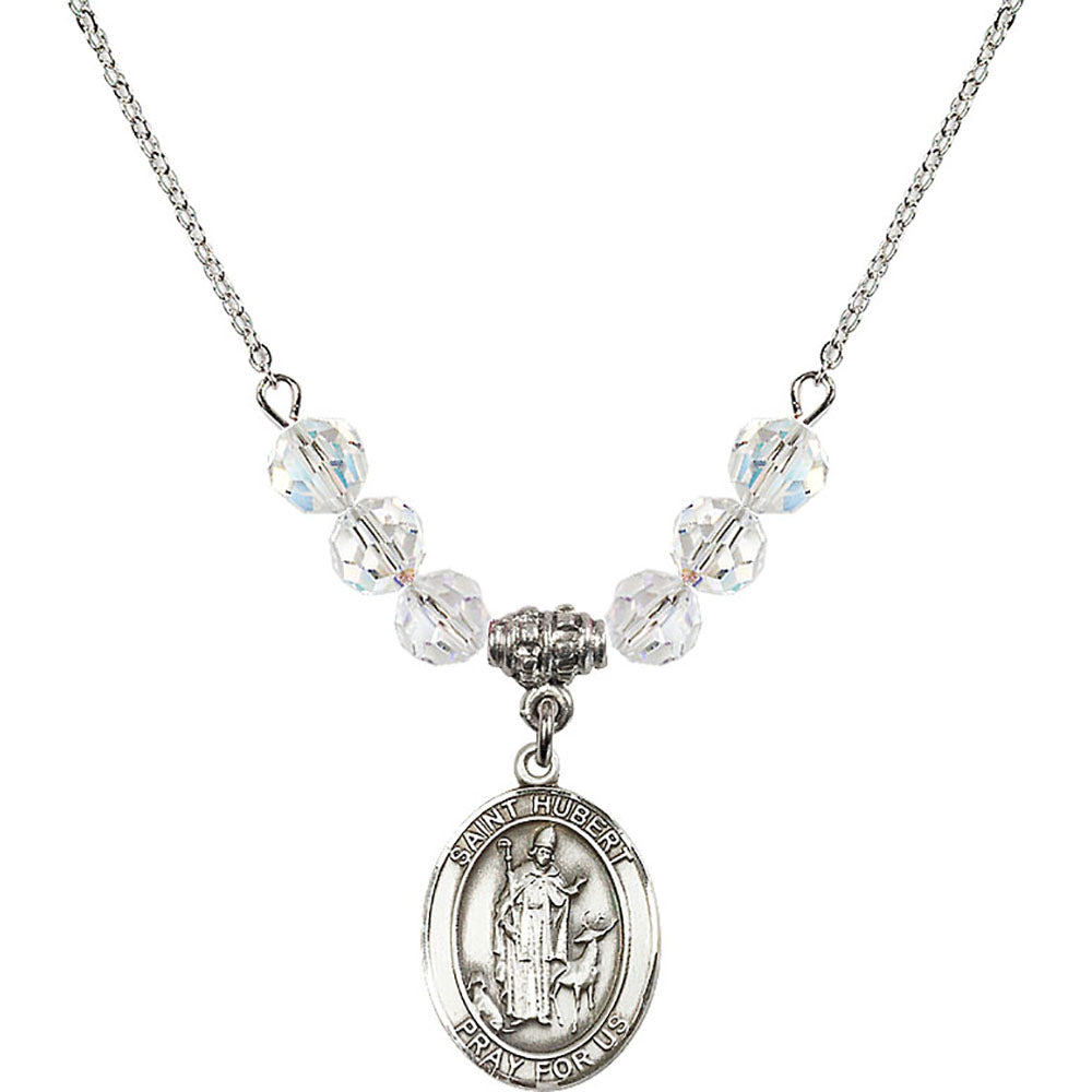 Sterling Silver Saint Hubert of Liege Birthstone Necklace with Crystal Beads - 8045