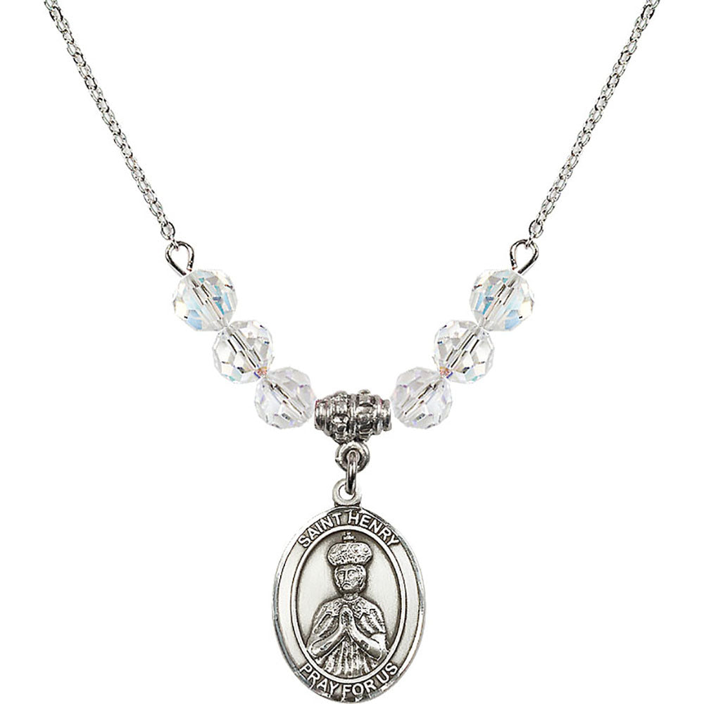 Sterling Silver Saint Henry II Birthstone Necklace with Crystal Beads - 8046