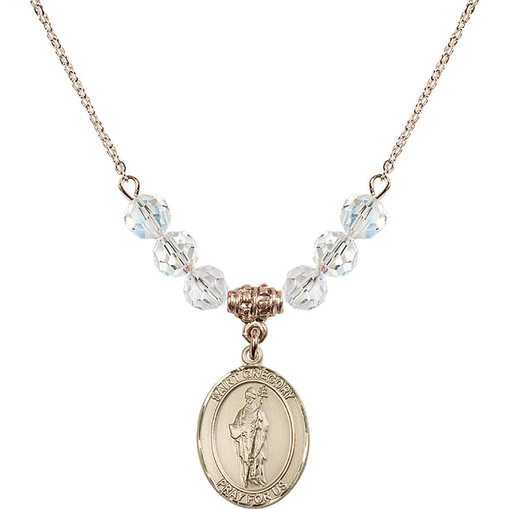 14kt Gold Filled Saint Gregory the Great Birthstone Necklace with Crystal Beads - 8048