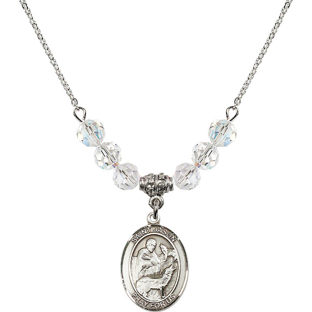 Sterling Silver Saint Jason Birthstone Necklace with Crystal Beads - 8051