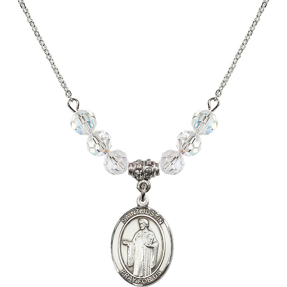 Sterling Silver Saint Justin Birthstone Necklace with Crystal Beads - 8052