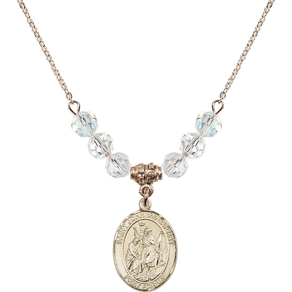 14kt Gold Filled Saint John the Baptist Birthstone Necklace with Crystal Beads - 8054