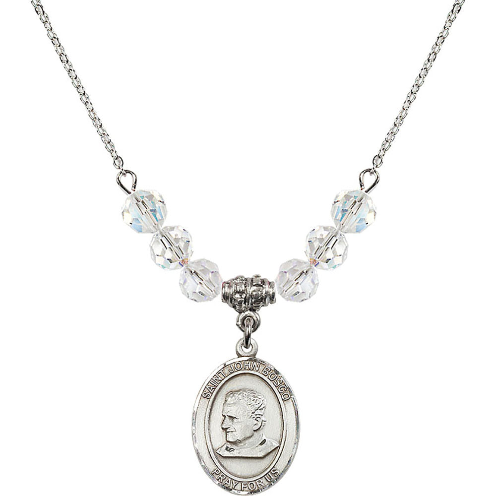 Sterling Silver Saint John Bosco Birthstone Necklace with Crystal Beads - 8055