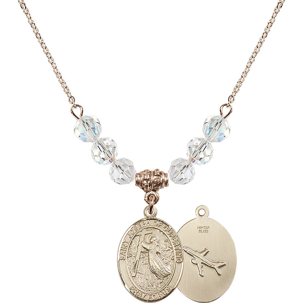 14kt Gold Filled Saint Joseph of Cupertino Birthstone Necklace with Crystal Beads - 8057