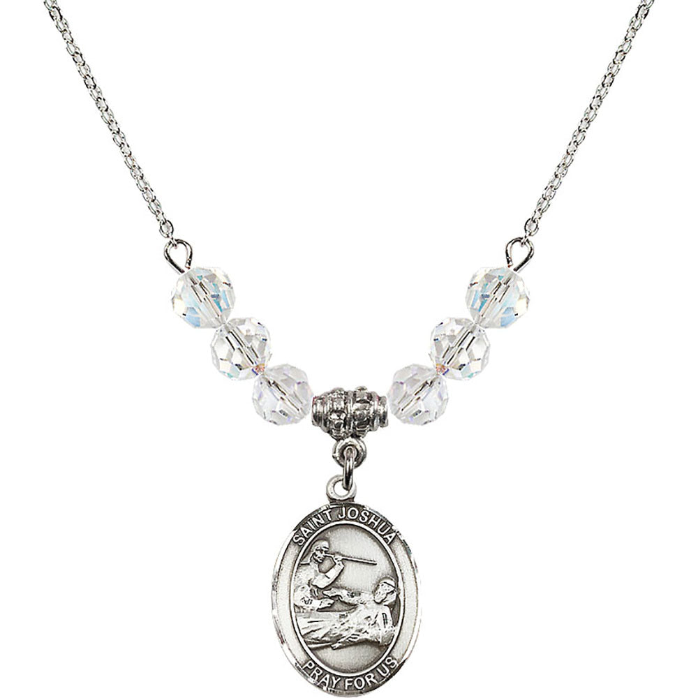 Sterling Silver Saint Joshua Birthstone Necklace with Crystal Beads - 8059