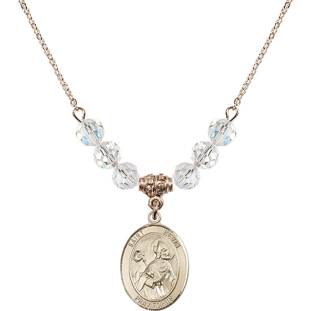 14kt Gold Filled Saint Kevin Birthstone Necklace with Crystal Beads - 8062