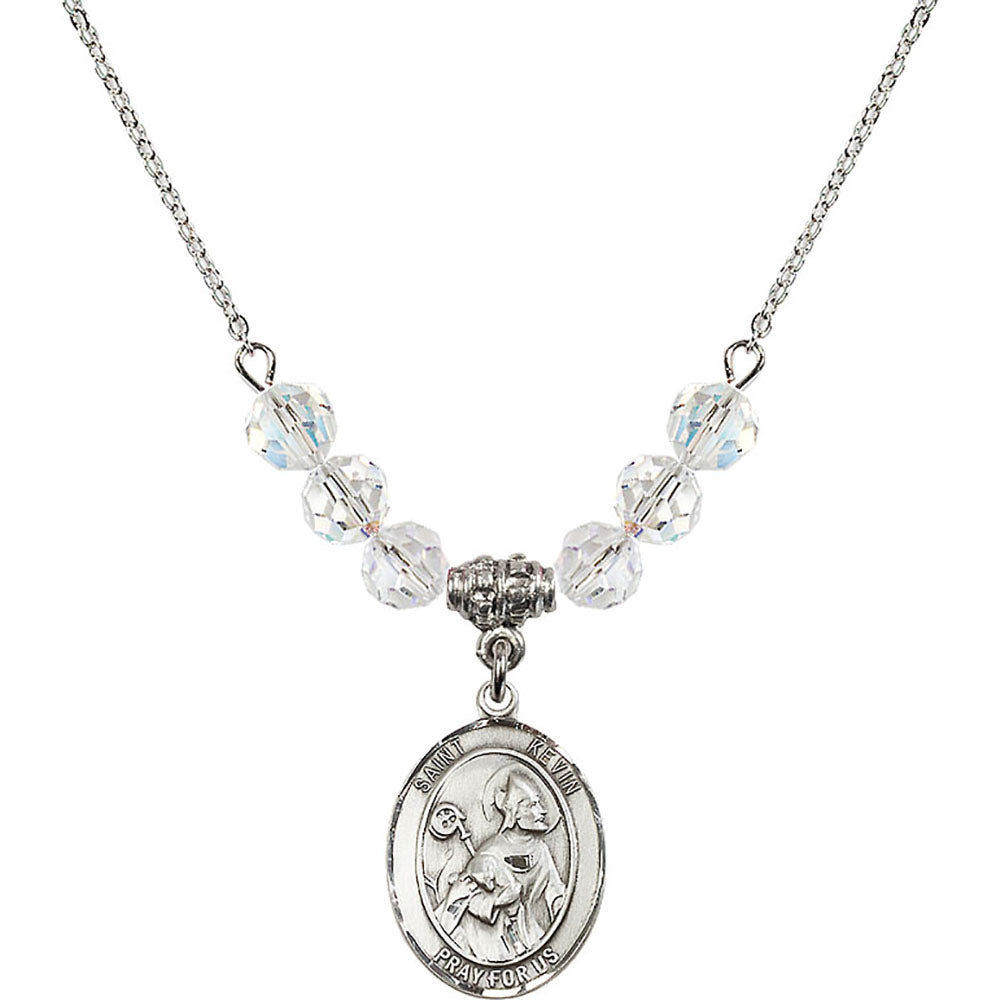 Sterling Silver Saint Kevin Birthstone Necklace with Crystal Beads - 8062