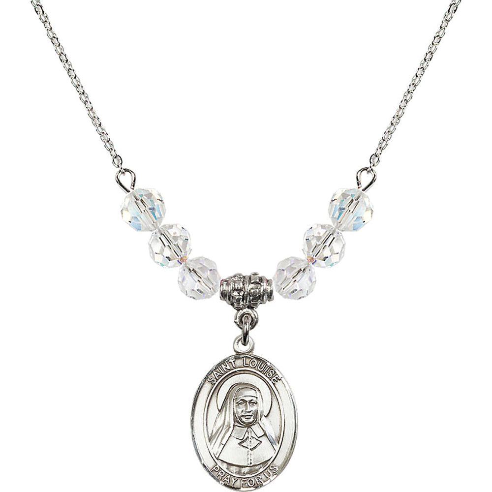Sterling Silver Saint Louise de Marillac Birthstone Necklace with Crystal Beads - 8064