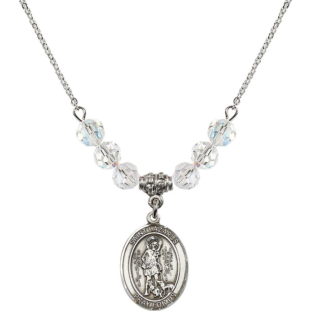 Sterling Silver Saint Lazarus Birthstone Necklace with Crystal Beads - 8066