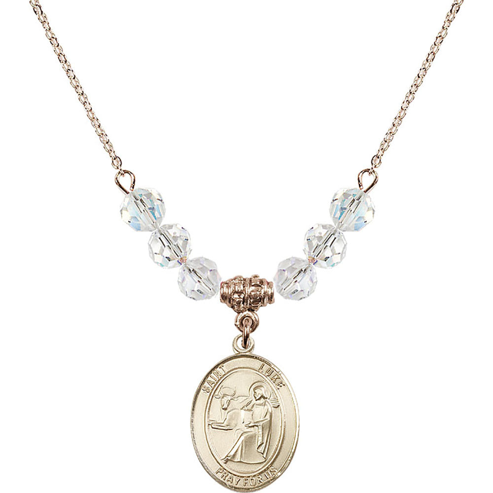 14kt Gold Filled Saint Luke the Apostle Birthstone Necklace with Crystal Beads - 8068