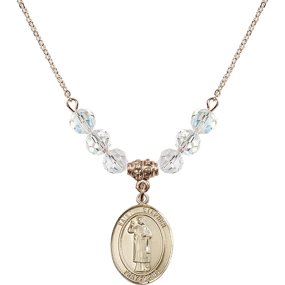 14kt Gold Filled Saint Stephen the Martyr Birthstone Necklace with Crystal Beads - 8104